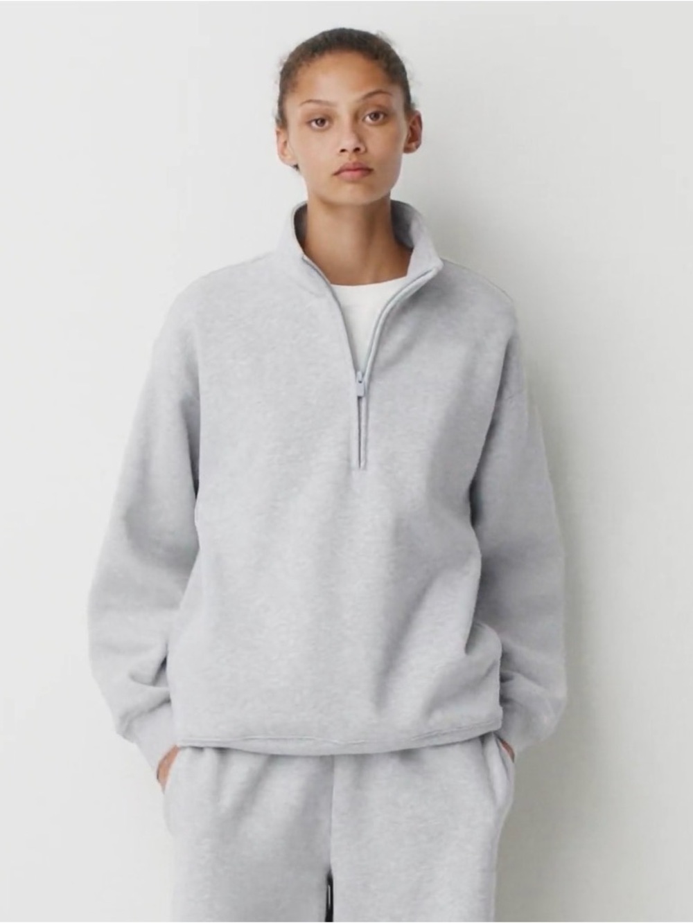 Aritzia Cozy Sweatfleece Boyfriend 1/2 Zip - Heather Chrome